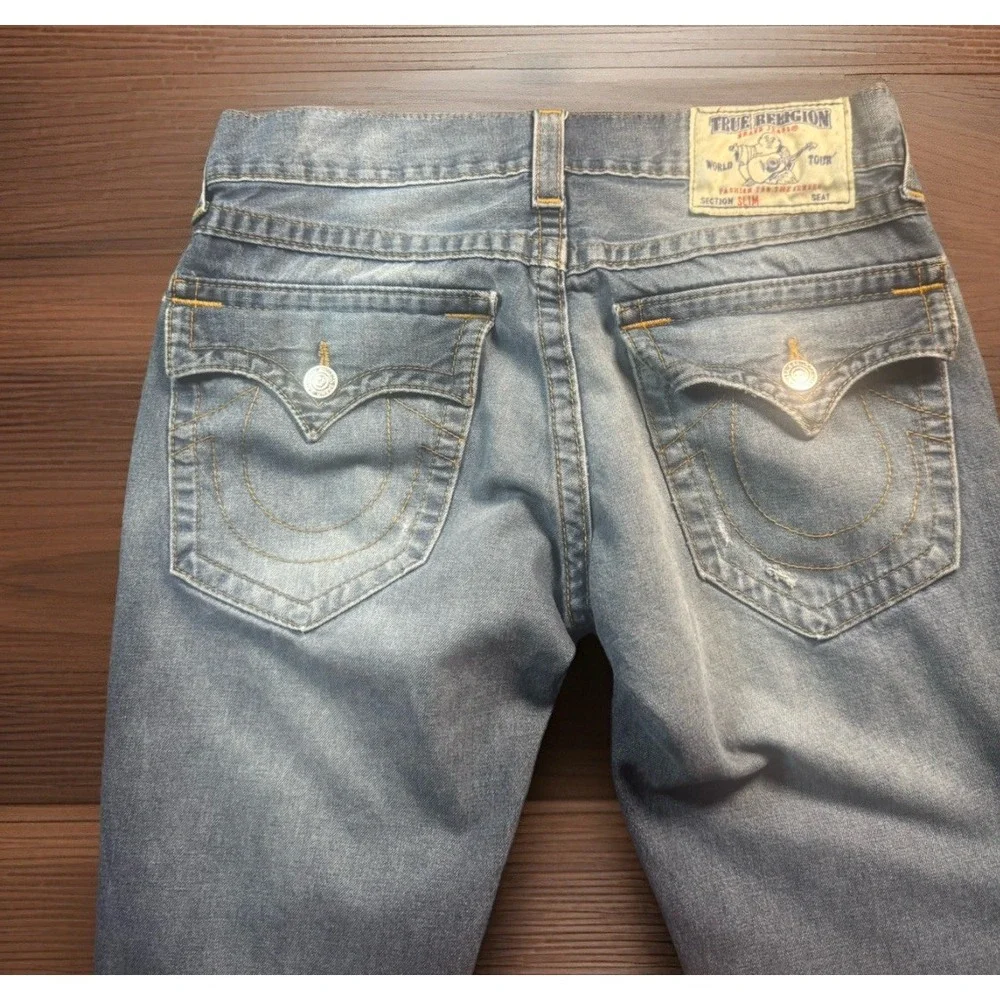 True Religion Section Slim Mens Medium Wash Denim Jeans Blue Size 32 Inseam 29